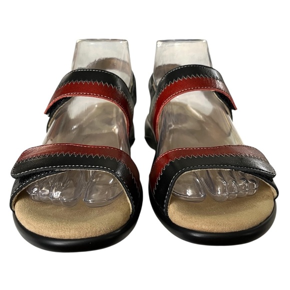 SAS Black & Red Hidden Nudu Heel Strap Leather Sandals Size 6.5 EUC Comfort Sole - Picture 3 of 14